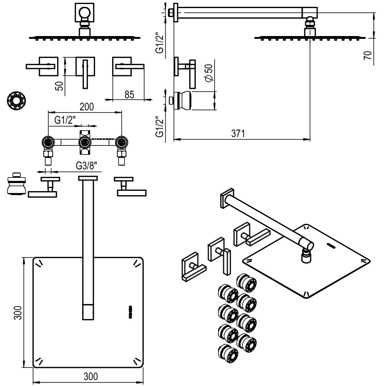 GRIFERIA BICOMANDO DUCHA 2 VIAS CON ESCOCESA BLOCK LEVER CROMO HIDROMET – 10 AÑOS DE GARANTÍA [03467CRCR]