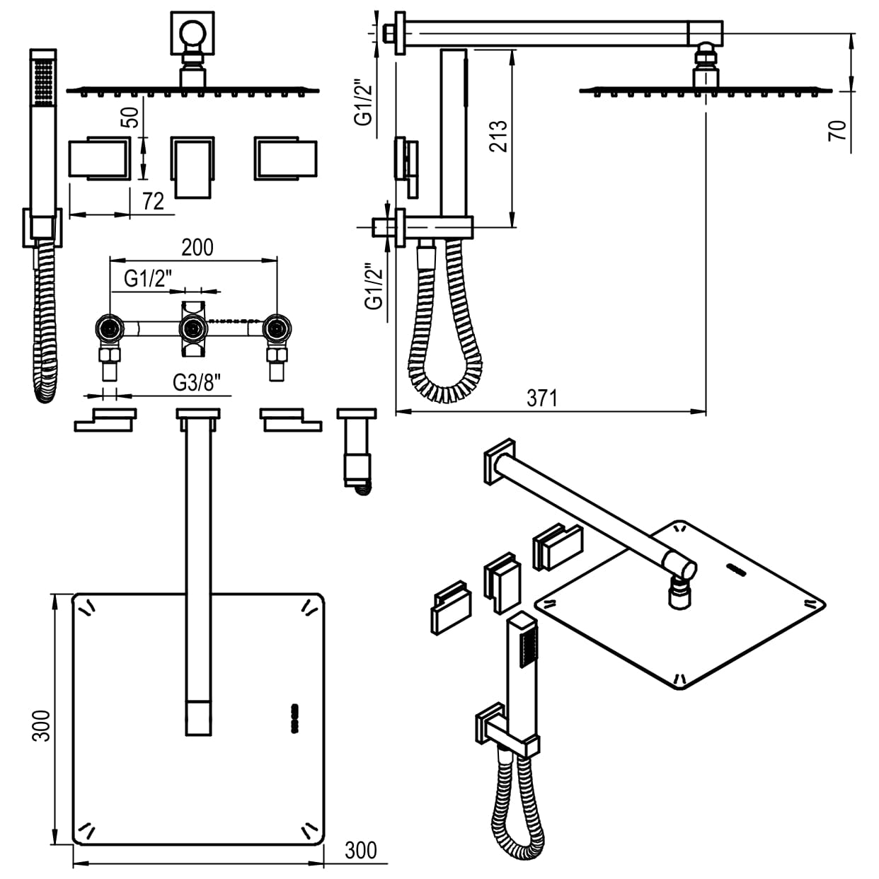GRIFERIA BICOMANDO DUCHA 2 VIAS CON TRANSFERENCIA CON DUCHADOR BLOCK PLANE CROMO HIDROMET – 10 AÑOS DE GARANTÍA [34053CRCR]