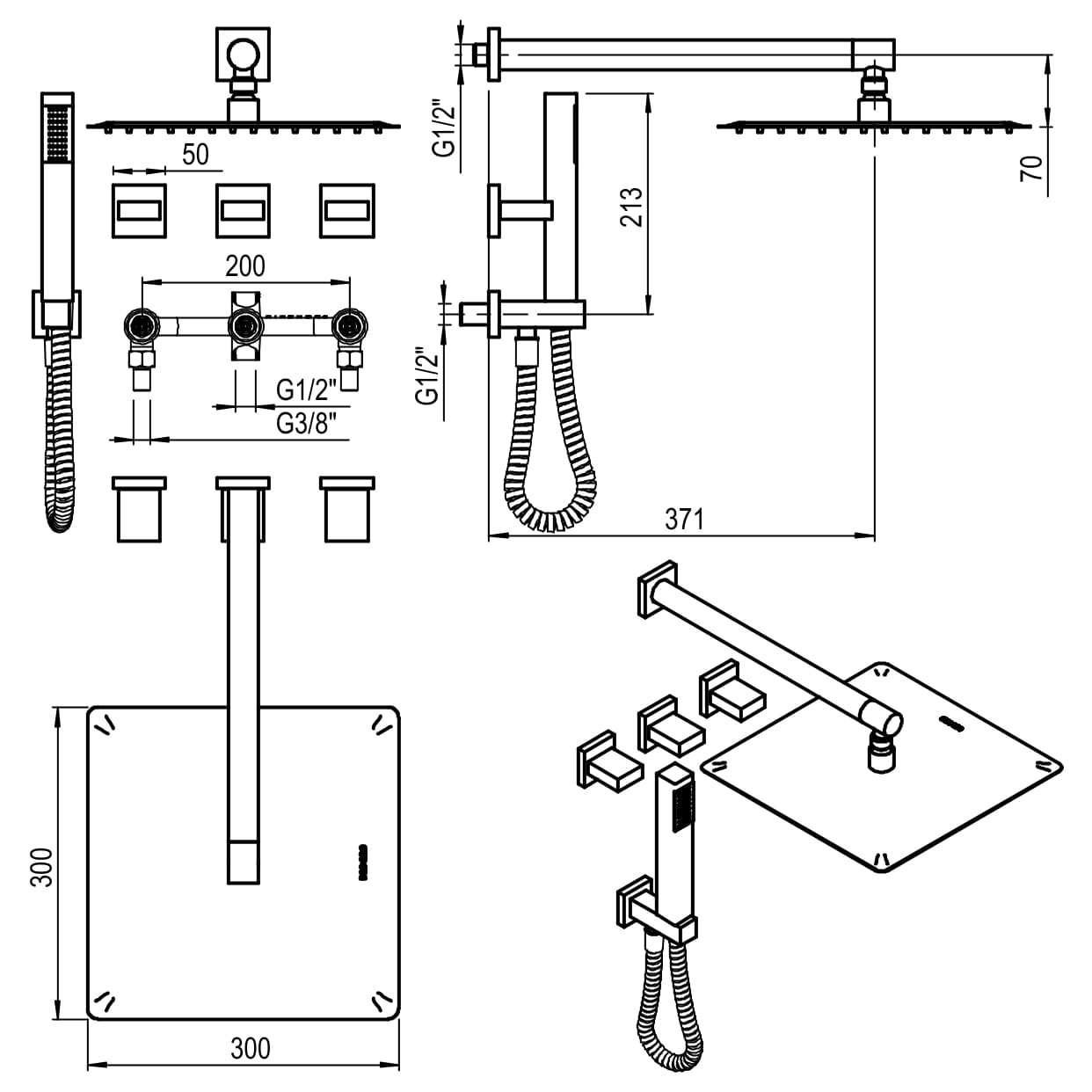 GRIFERIA BICOMANDO DUCHA 2 VIAS CON TRANSFERENCIA CON DUCHADOR BLOCK UP CROMO HIDROMET – 10 AÑOS DE GARANTÍA [34063CRCR]