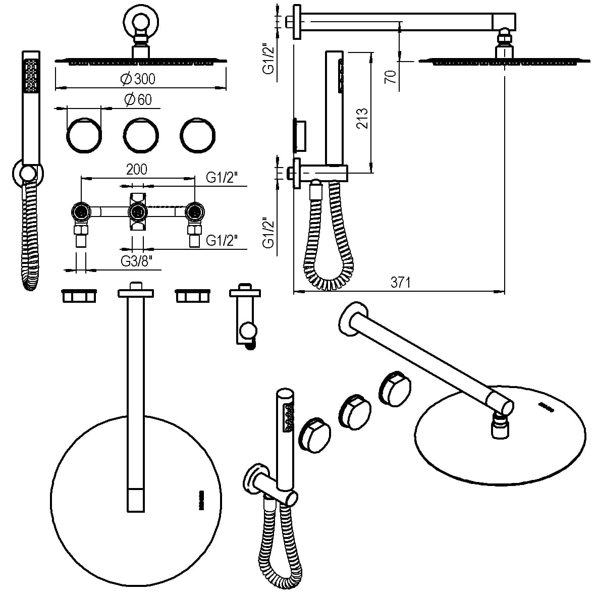 GRIFERIA BICOMANDO DUCHA 2 VIAS CON TRANSFERENCIA CON DUCHADOR LUXURY CROMO HIDROMET – 10 AÑOS DE GARANTÍA [15053CRCR]