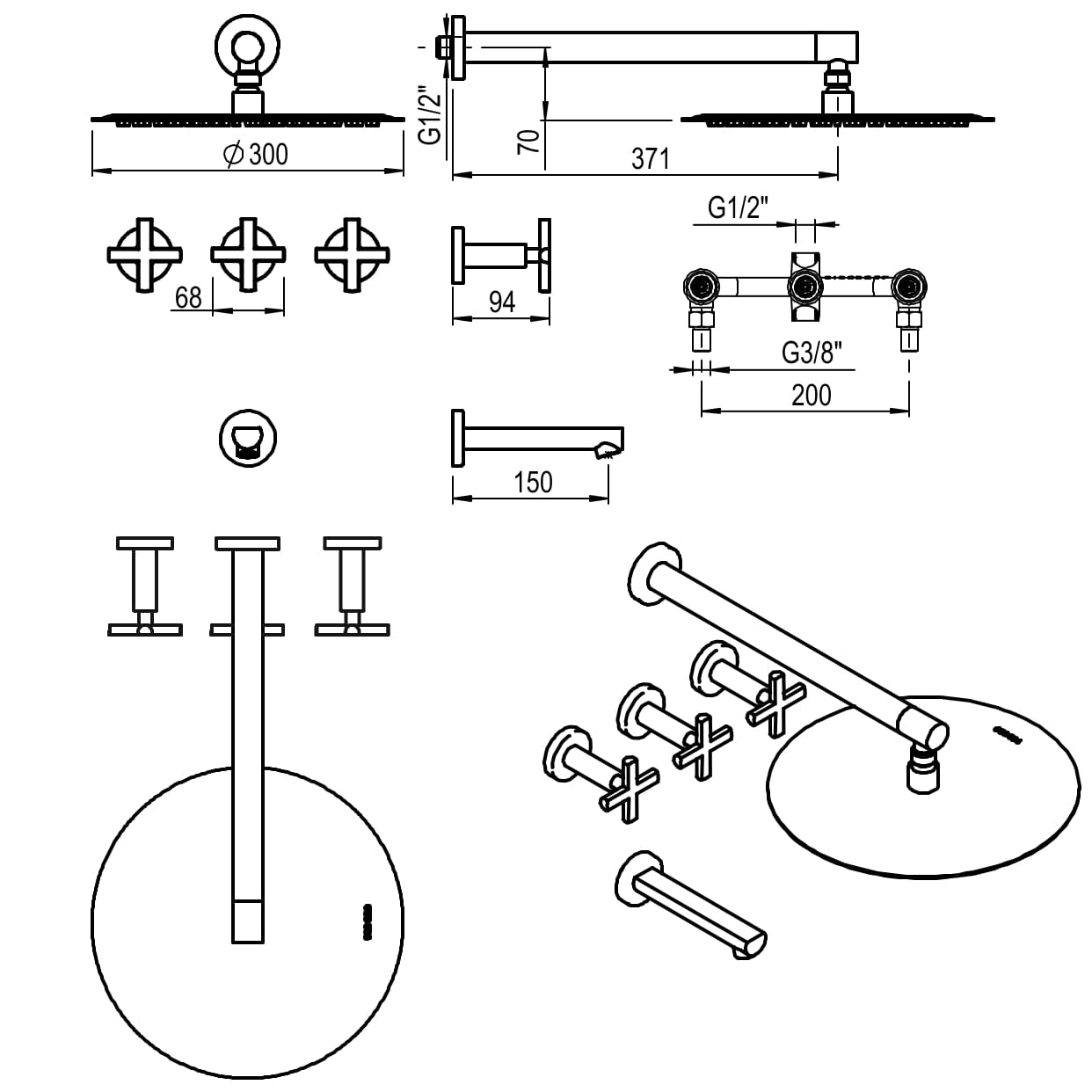 GRIFERIA BICOMANDO DUCHA CON TRANSFERENCIA FLAT CRUZ CROMO HIDROMET – 10 AÑOS DE GARANTÍA [84103CRCR]