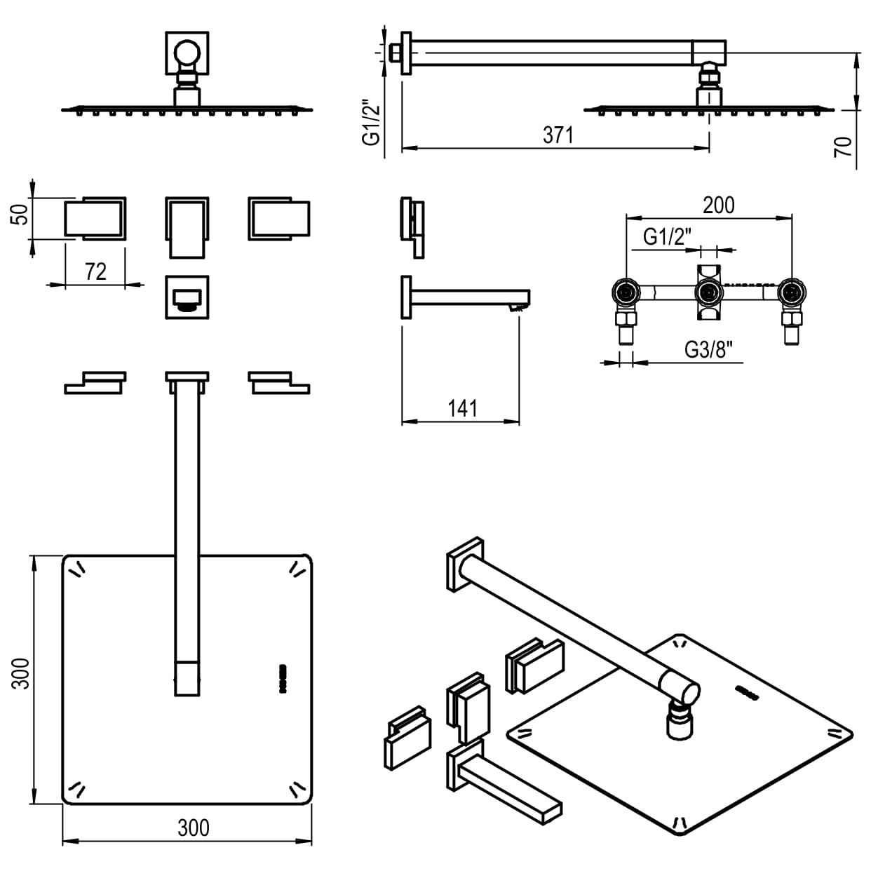 GRIFERIA BICOMANDO DUCHA CON TRANSFERENCIA BLOCK PLANE CROMO HIDROMET – 10 AÑOS DE GARANTÍA [34008CRCR]