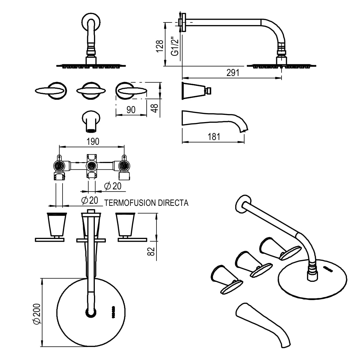 GRIFERIA BICOMANDO DUCHA CON TRANSFERENCIA MOON BLACK HIDROMET – 10 AÑOS DE GARANTÍA [2908NEGR]