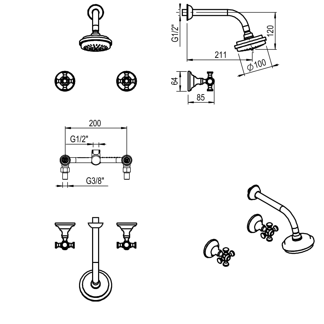 GRIFERIA BICOMANDO DUCHA SIN TRANSFERENCIA BEVERLY CRUZ CROMO HIDROMET – 10 AÑOS DE GARANTÍA [00404CRCR]