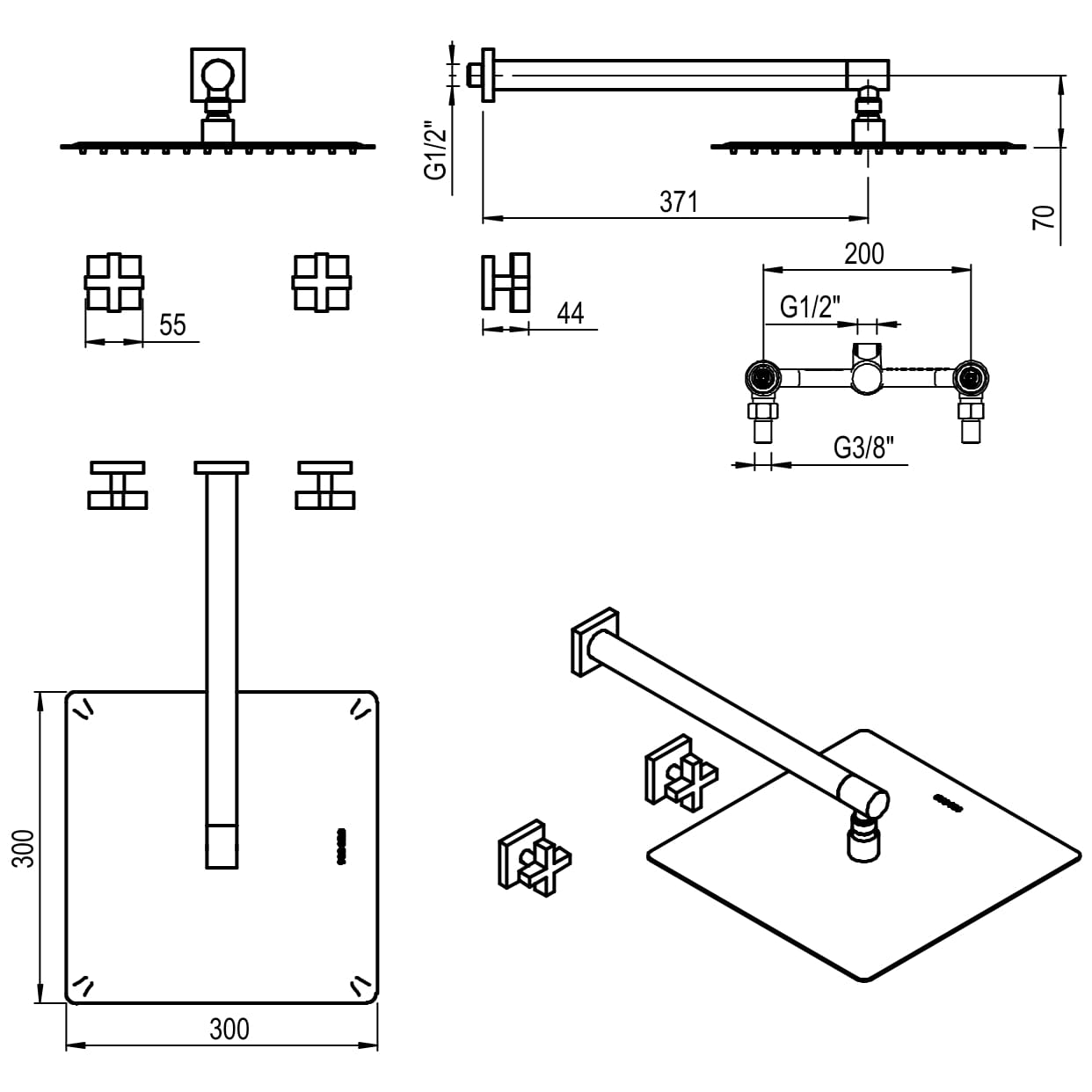 GRIFERIA BICOMANDO DUCHA SIN TRANSFERENCIA BLOCK CRUZ BLACK HIDROMET – 10 AÑOS DE GARANTÍA [03404NEGR]