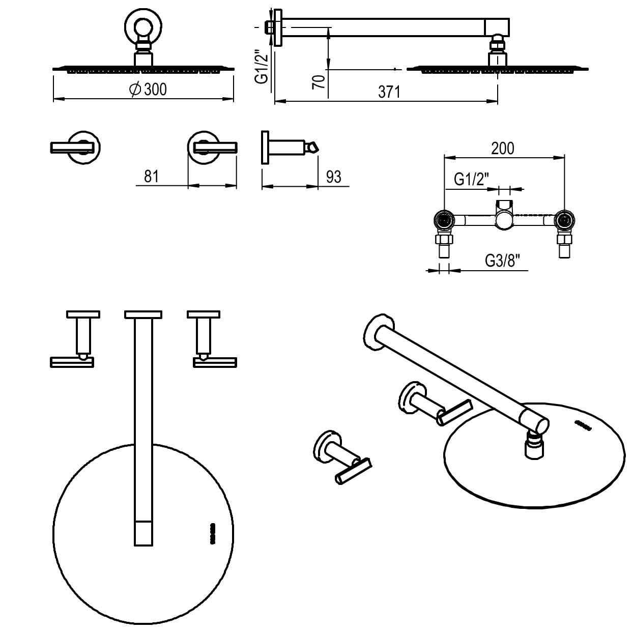 GRIFERIA BICOMANDO DUCHA SIN TRANSFERENCIA FLAT LEVER BLACK HIDROMET – 10 AÑOS DE GARANTÍA [84109NEGR]