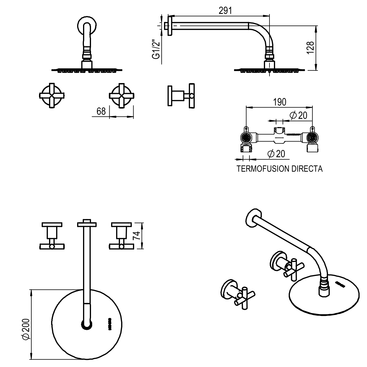 GRIFERIA BICOMANDO DUCHA SIN TRANSFERENCIA SUN CRUZ BLACK HIDROMET – 10 AÑOS DE GARANTÍA [4504NEGR]