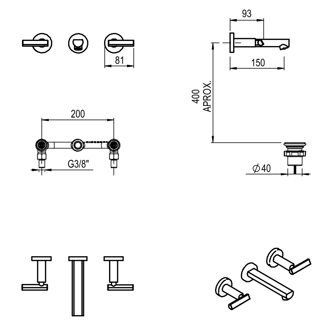 GRIFERIA BICOMANDO LAVATORIO DE PARED FLAT LEVER CROMO HIDROMET – 10 AÑOS DE GARANTÍA [84190CRCR]