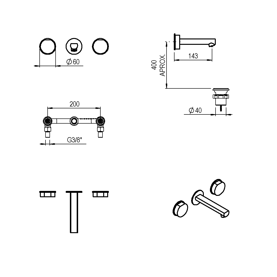 GRIFERIA BICOMANDO LAVATORIO DE PARED LUXURY CROMO HIDROMET – 10 AÑOS DE GARANTÍA [15090CRCR]