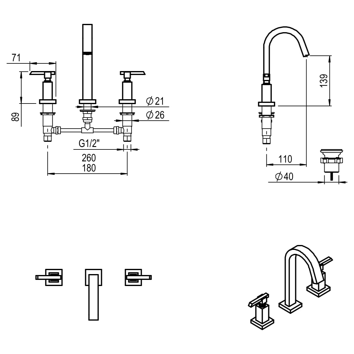 GRIFERIA BICOMANDO LAVATORIO GEOMETRY LEVER CROMO HIDROMET – 10 AÑOS DE GARANTÍA [02806CRCR]