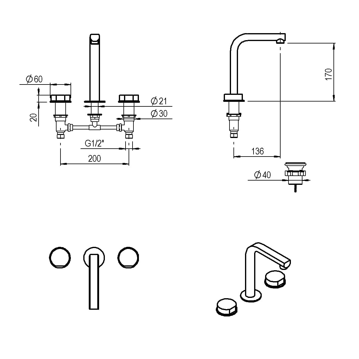 GRIFERIA BICOMANDO LAVATORIO LUXURY BLACK HIDROMET – 10 AÑOS DE GARANTÍA [15006NEGR]