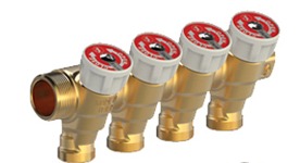 COLECTOR MODULAR CON VÁLVULAS DE CORTE Y VOLANTES MANUALES 3/4" x 16 - 4 CIRCUITOS - R585CY024 GIACOMINI - LNA