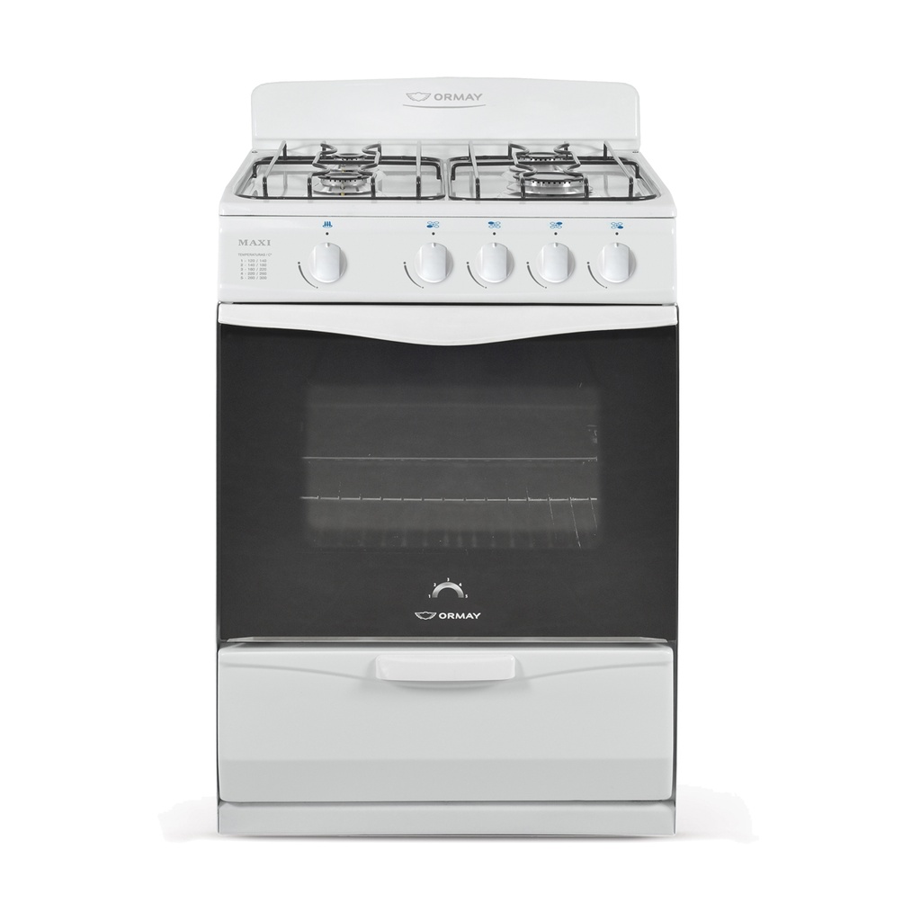 COCINA MULTIGAS 4 HORNALLAS CON REJILLAS DIVIDIDAS  - EFICIENCIA ENERGÉNITCA A+ - CRISTAL TEMPLADO - PARRILLA - ENLOZADO DE HORNO EASY CLEAN - BLANCO - ORMAY [MAXI]