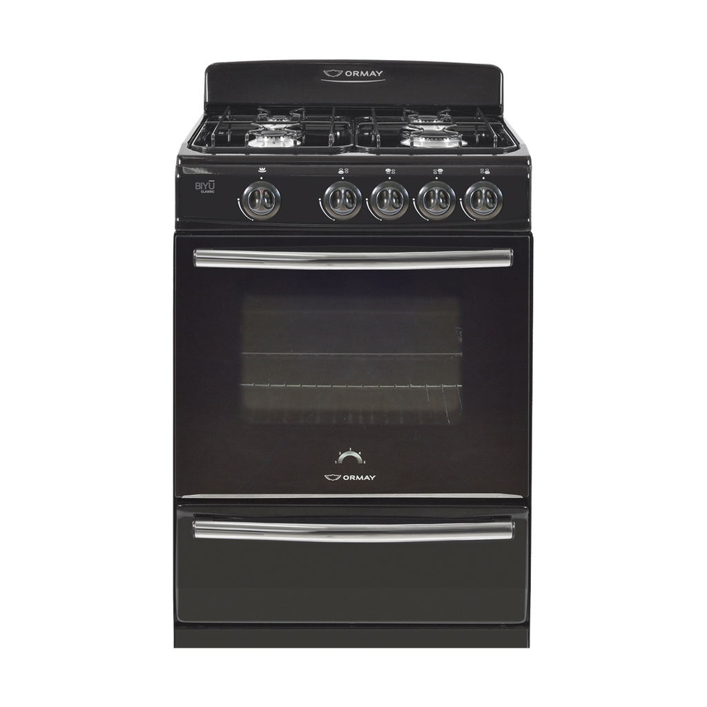 COCINA MULTIGAS 4 HORNALLAS CON REJILLAS DIVIDIDAS  - EFICIENCIA ENERGÉNITCA A+ - CRISTAL TEMPLADO - PARRILLA - NEGRO  - ORMAY [BIYU N]