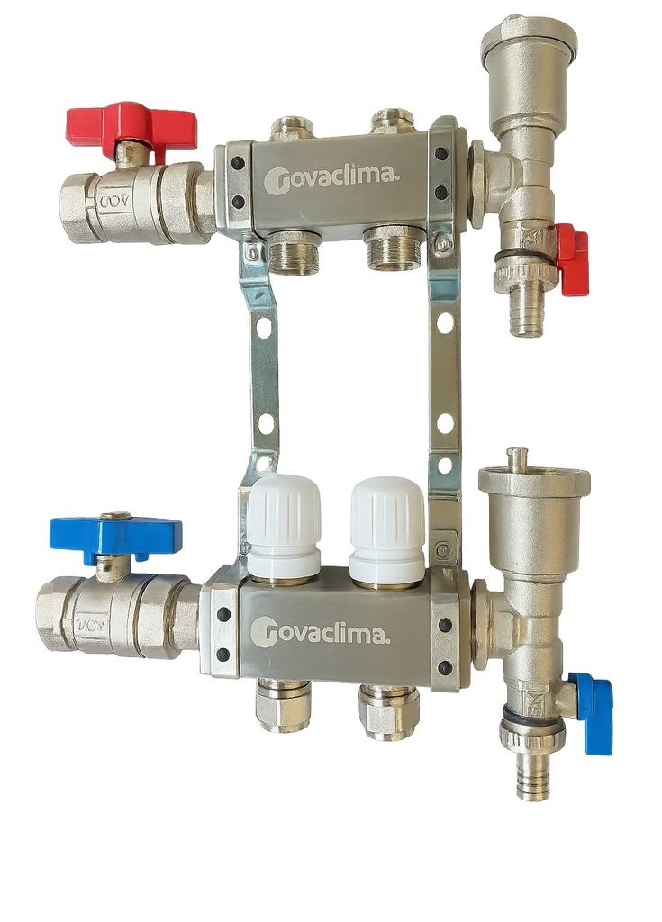 COLECTOR PREMONTADO 1" ACERO INOXIDABLE 4 CIRCUITOS - INCLUYE VALVULAS ESFERICAS, ADAPTADORES Y PURGUES AUTOMATICOS - NOVA CLIMA