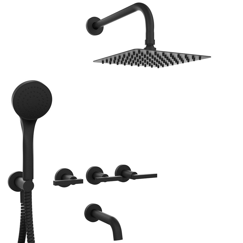 GRIFERÍA DUCHA 3 VIAS BICOMANDO CON DUCHADOR LOOK LEVER NEGRO - HIDROMET - 10 AÑOS DE GARANTÍA [31110NEGR]