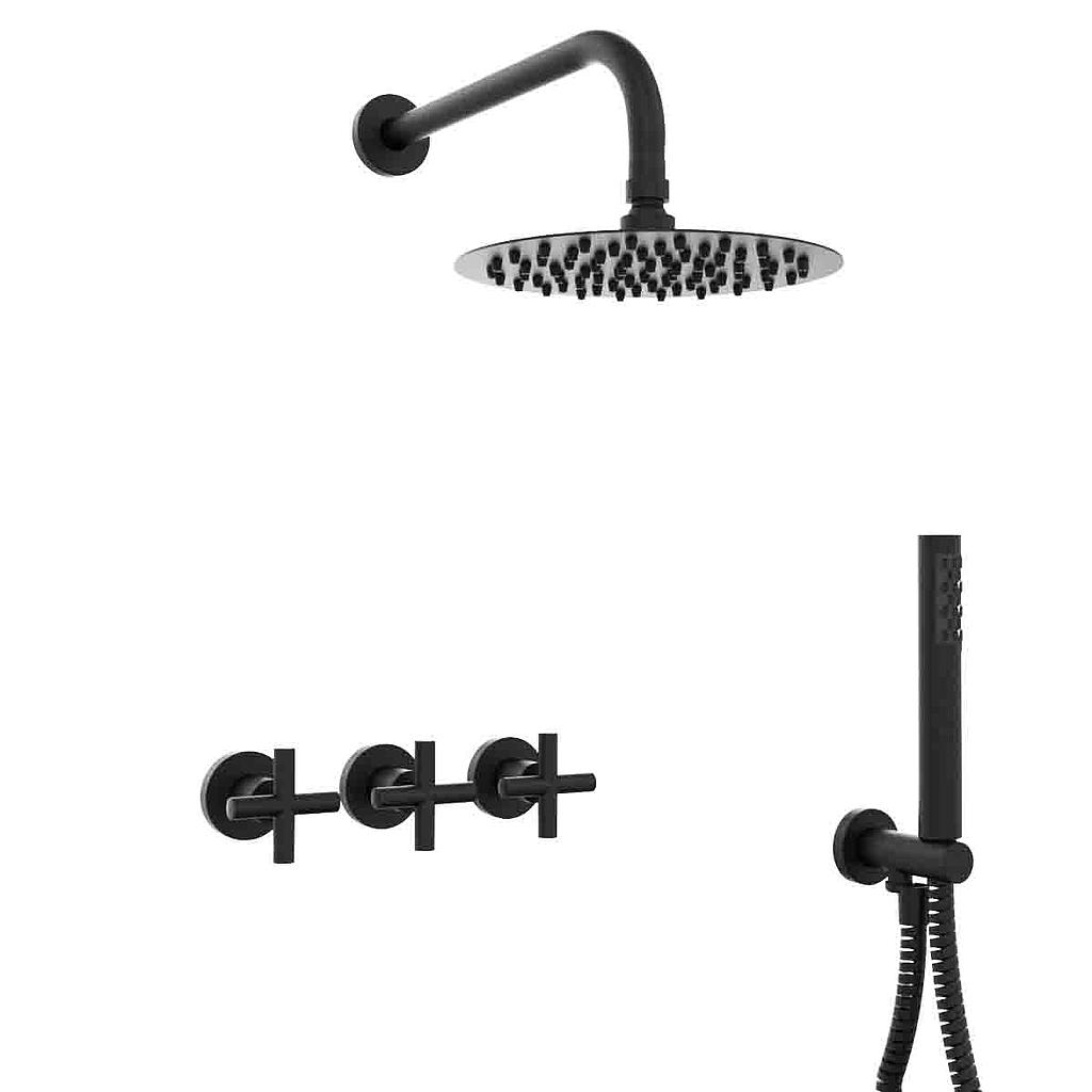 GRIFERÍA DUCHA 2 VIAS BICOMANDO CON DUCHADOR SUN CRUZ NEGRO - HIDROMET - 10 AÑOS DE GARANTÍA [4563NEGR]