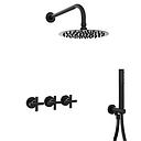 GRIFERÍA DUCHA 2 VIAS BICOMANDO CON DUCHADOR SUN CRUZ NEGRO - HIDROMET - 10 AÑOS DE GARANTÍA [4563NEGR]