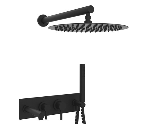 GRIFERÍA DUCHA 3 VIAS PICO MONOCOMANDO CON LLUVIA Y DUCHADOR INTEGRAL ONE BLOCK NEGRO - HIDROMET - 10 AÑOS DE GARANTÍA [3008NEGR]