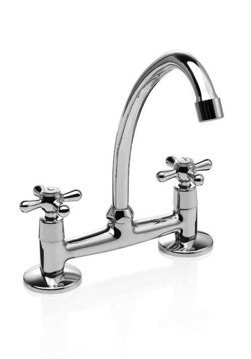 GRIFERÍA BICOMANDO CONVENCIONAL VILLAGE COCINA MESADA DOS LLAVES CROMO PIAZZA [31410]