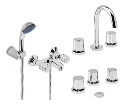 GRIFERÍA BICOMANDO CONVENCIONAL VIVA CROMO SET DE BAÑO (LAVATORIO, BIDET Y DUCHA EXTERIOR) CROMO HYDROS [905211]
