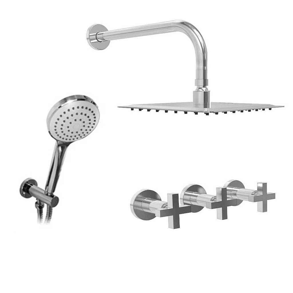 [23892] GRIFERÍA DUCHA 2 VIAS BICOMANDO CON TRANSFERENCIA Y DUCHADOR LOOK CRUZ CROMO - HIDROMET - 10 AÑOS DE GARANTÍA [31163CRCR]