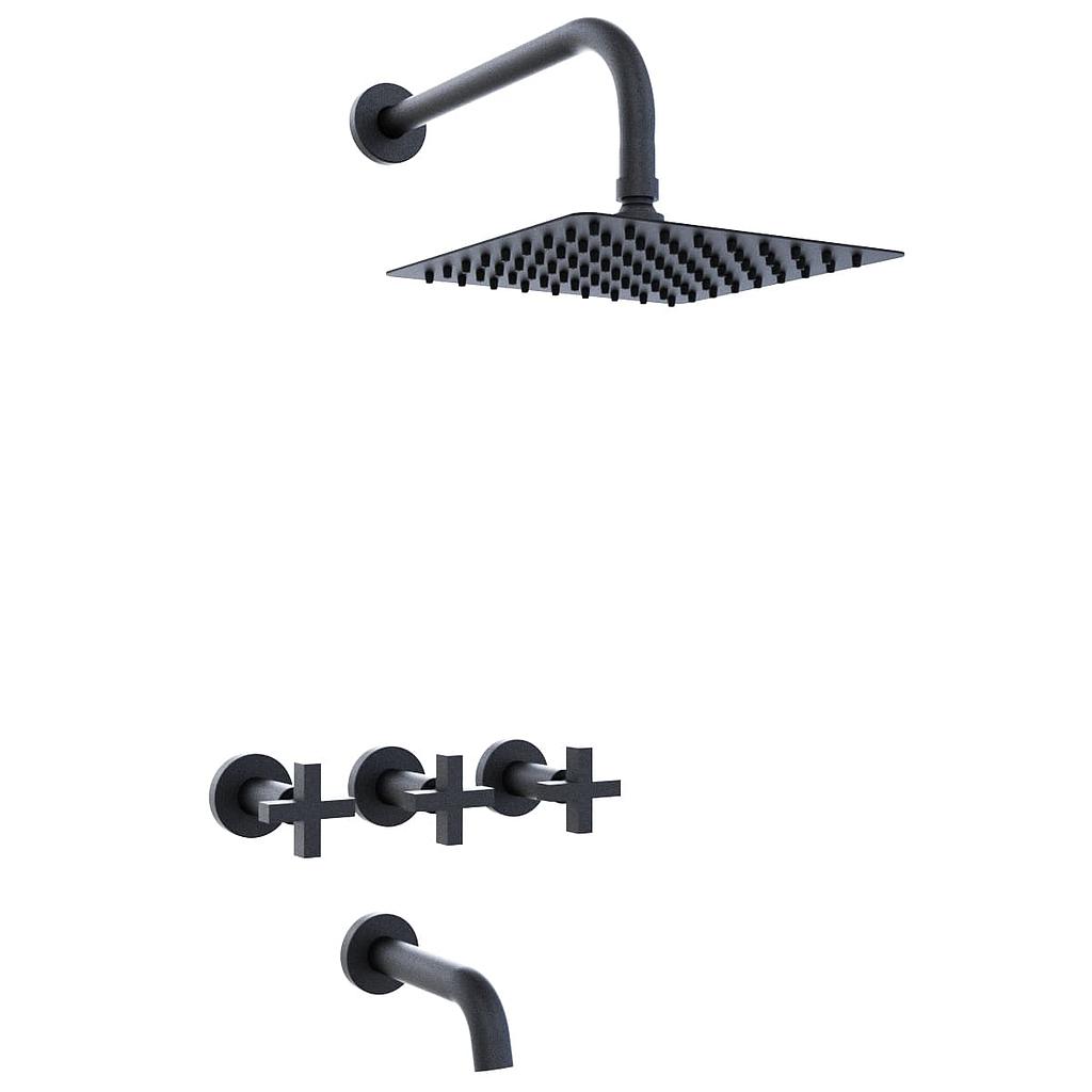 [23908] GRIFERÍA DUCHA BICOMANDO CON TRANSFERENCIA LOOK CRUZ NEGRO - HIDROMET - 10 AÑOS DE GARANTÍA [31103NEGR]